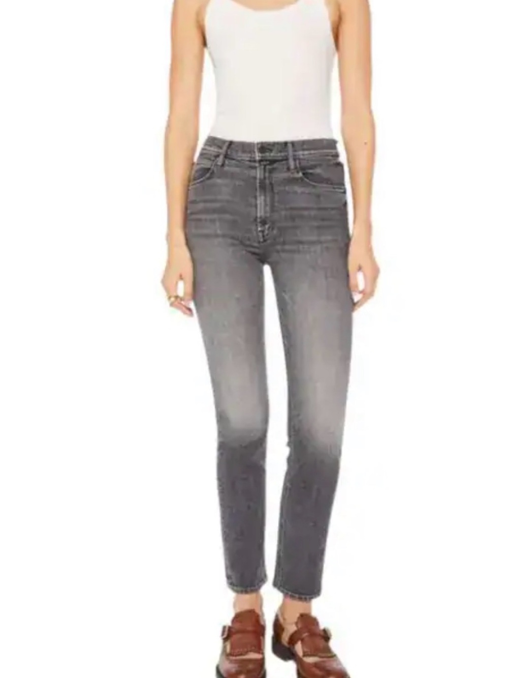 Mother The Dazzler Hover Under The Bleachers Jeans Straight Leg Gray 32